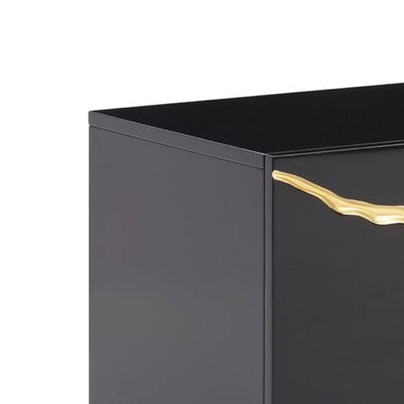 Cid Exie TV Stand Console, Modern Black with Gold Vein Design, 87 Inch