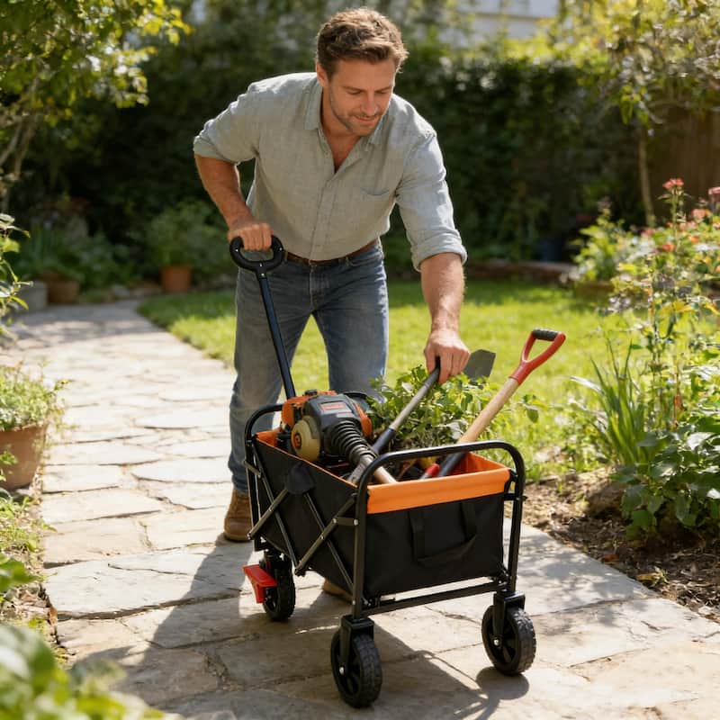 Anmytek Orange Black Mini Folding Brake Wagon Garden Shopping Beach Cart