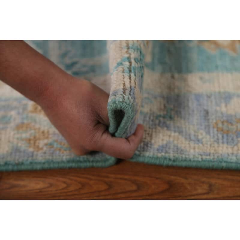 Hand Knotted Oriental 100% Wool Carpet Transitional Floral Navy Blue & Blues Oushak Area Rug - 2' 11'' X 2' 0''