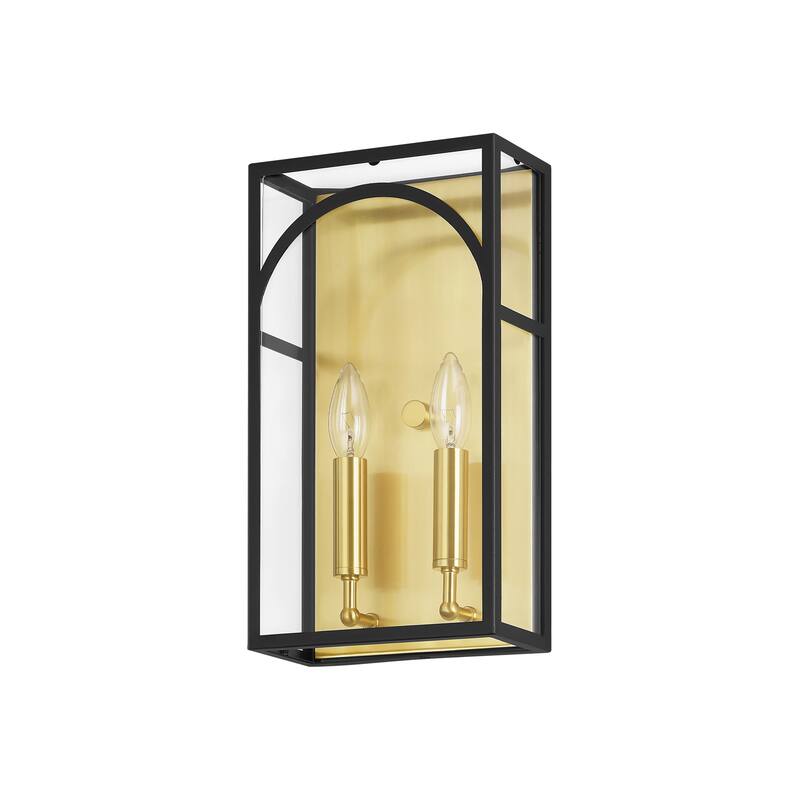 2-Light Industrial Modern Black Rectangular Candlestick Clear Glass Wall Sconces - 7.9 in. W x 14 in. H x 3.7 in. D