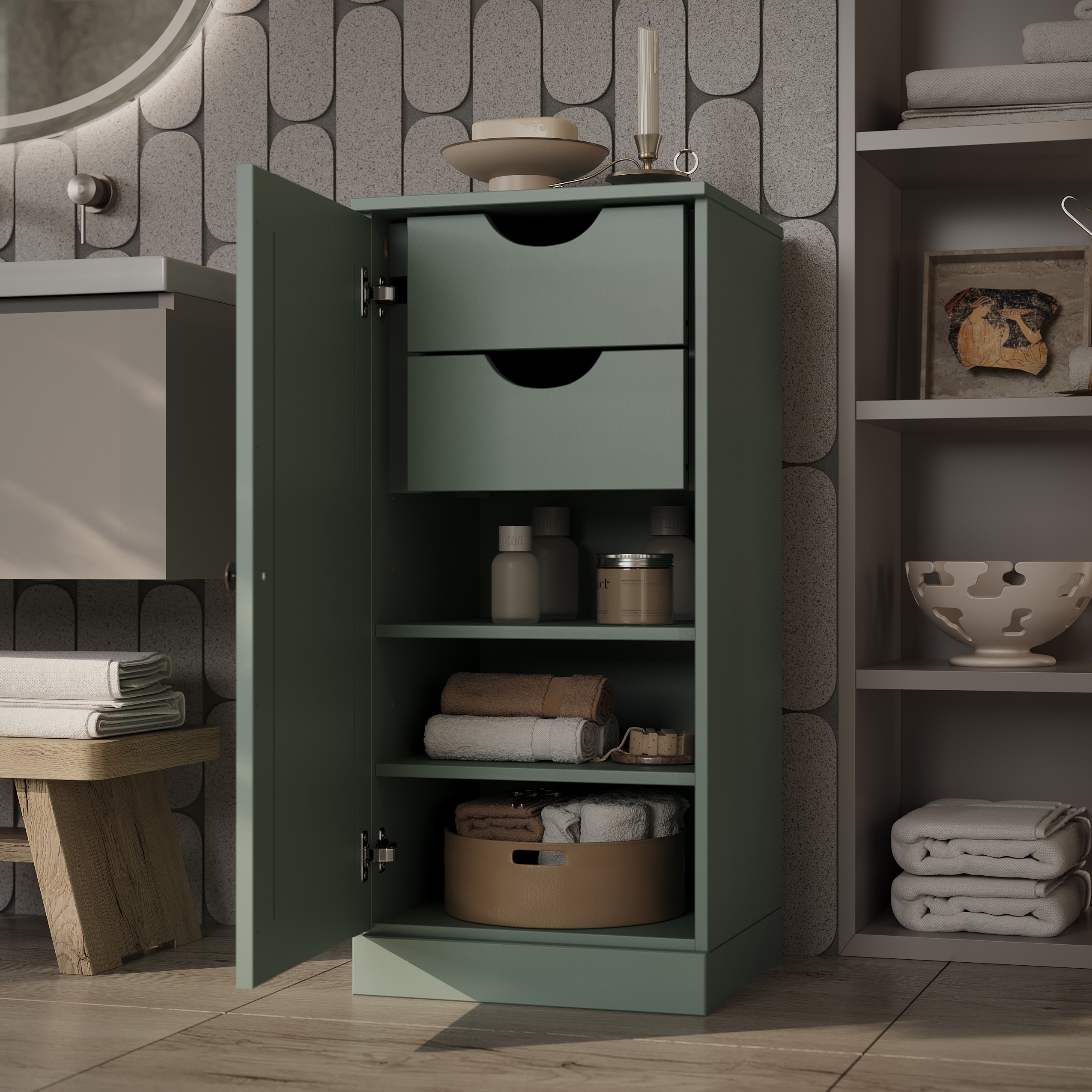 Palace Imports 100% Solid Wood Short Narrow Raised Panel Bathroom Storage Cabinet, 16.5" W, 2 Drawers, 35.75" H