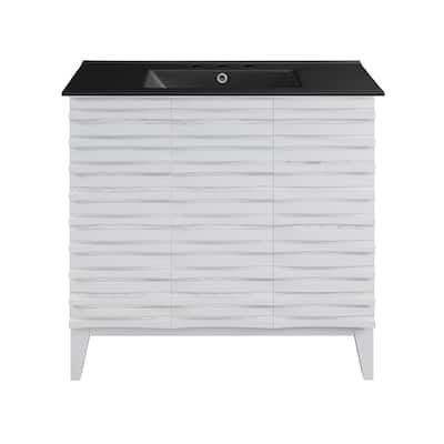 Cascade 36 In. White Oak Bathroom Vanity With Black, 3-Hole Ceramic Sink Top