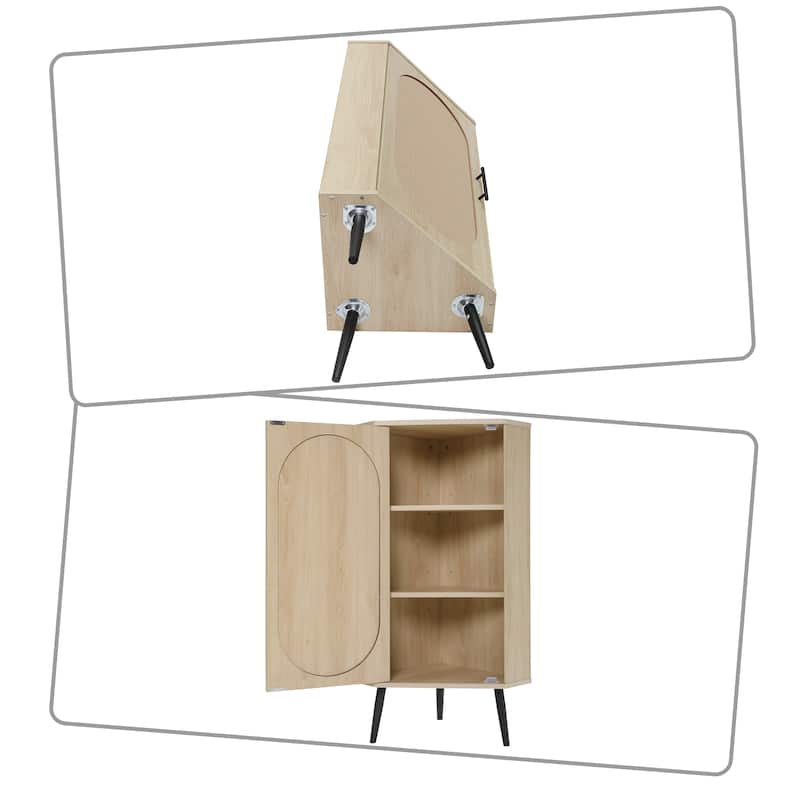 Modern Style Corner Storage Cabinet with Adjustable Shelves and Anti-tilt Device, Metal legs