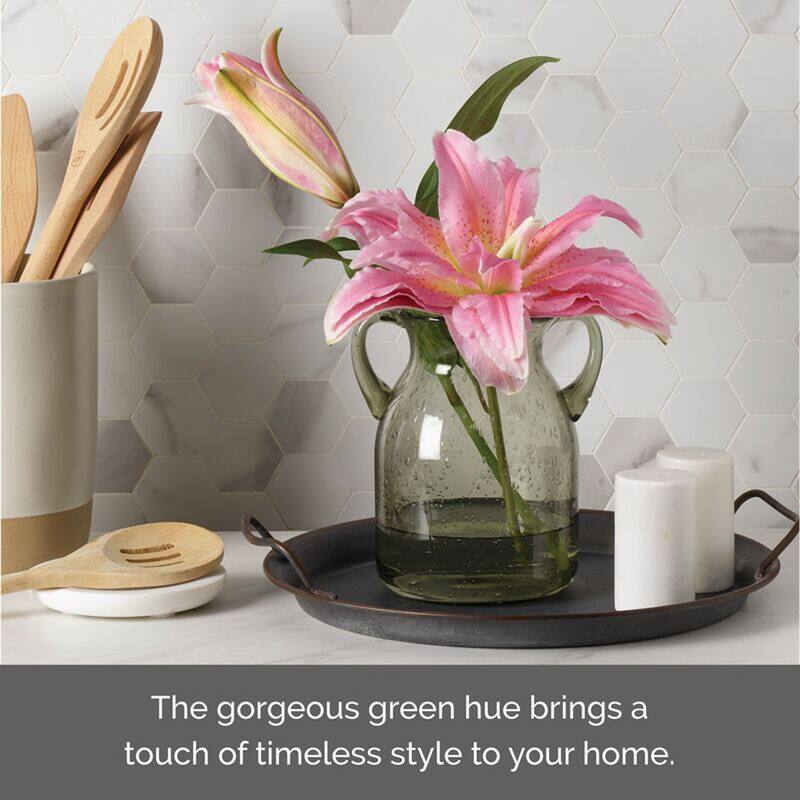 Elements Green Handled Glass Vase, 6X7 Inch