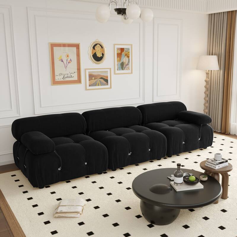 Modern Sectional Sofa Velvet Couch with 3/4 Seats. - Black-3