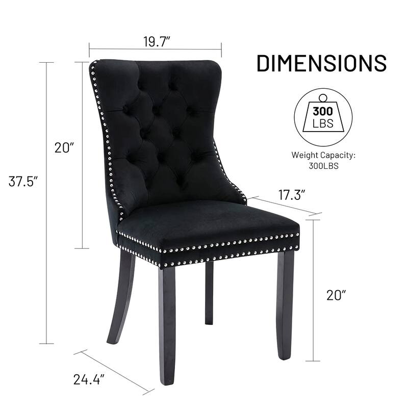 Set of 2 Modern Glam Velvet Dining Chairs - Armless TuftedAccent Side Chairs with Nailhead Trim & Ring Handle