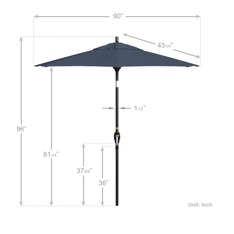 California Umbrella 7.5' Round Crank Lift Push Button Tilt Bronze Aluminum Patio Umbrella with Pacifica Pacific Blue Fabric