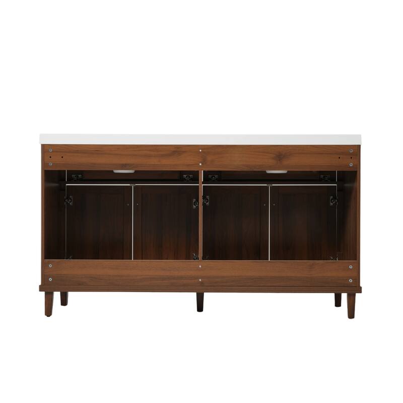 Christopher Knight Home - Bellmere 60" Modern Double Sink Bathroom Vanity with SMC Sink, Soft-Close Storage, and Wood Legs