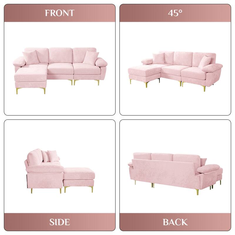 Ouyessir 2-Pieces Upholstered Velvet Sectional Sofa with 2 Pillows & Ottoman