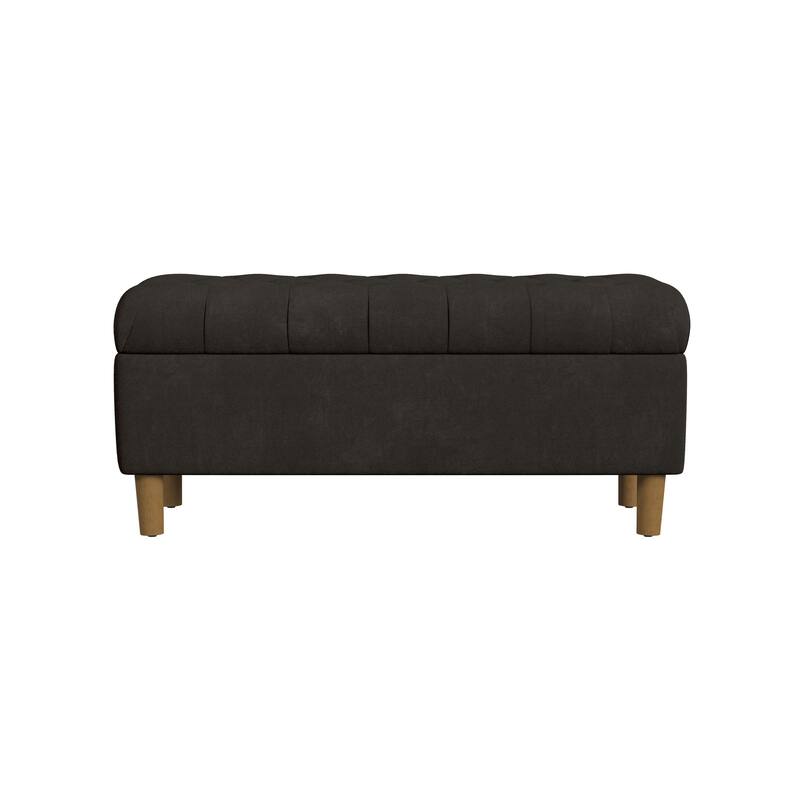 HomePop Button Tufted Top Storage Bench with Wood Legs - Chocolate Brown Velvet