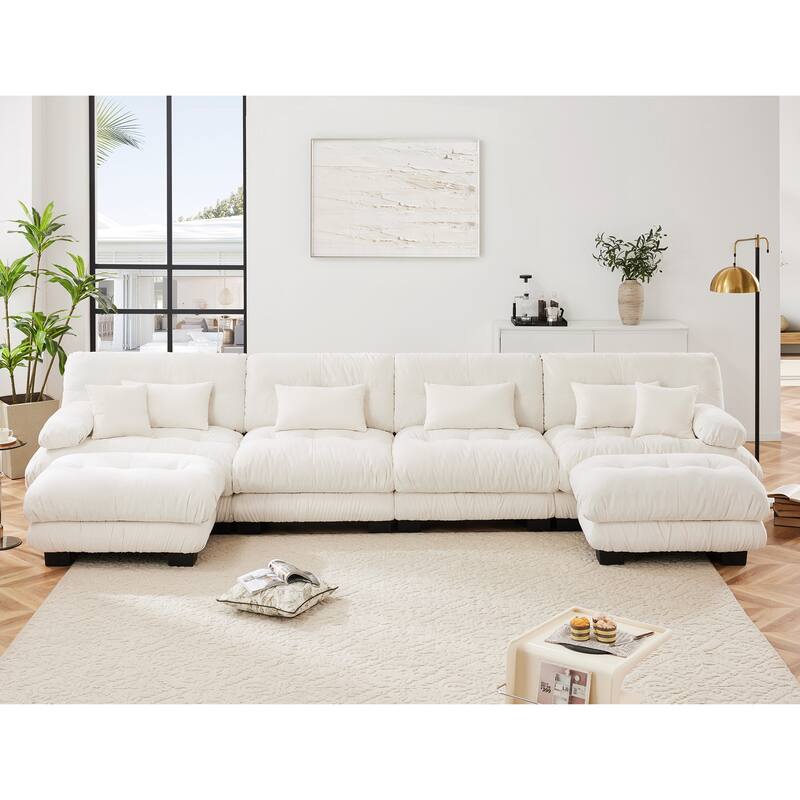 Luxury Chenille Fabric Modular Sectional Sofa Couch with Ottoman