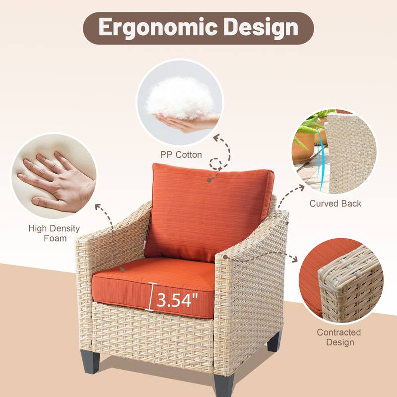HOOOWOOO 9-piece Wicker Outdoor Patio Seating Set with Fire Pit Table