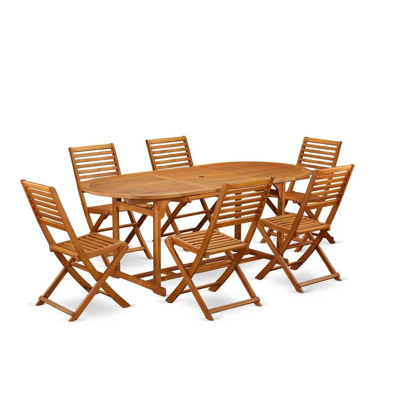 HomeStock 7-Piece Natural Oak Finish Solid Wood Top Dining Table with 6 Chairs with Lattice Back