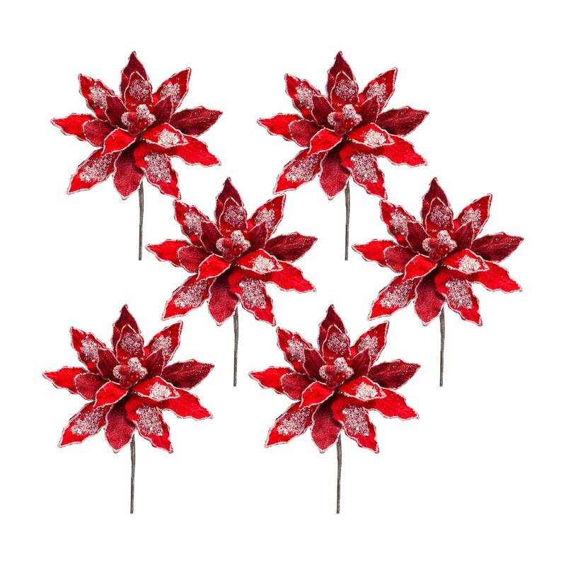 Poinsettia Stem (Set of 6) - Red - Red