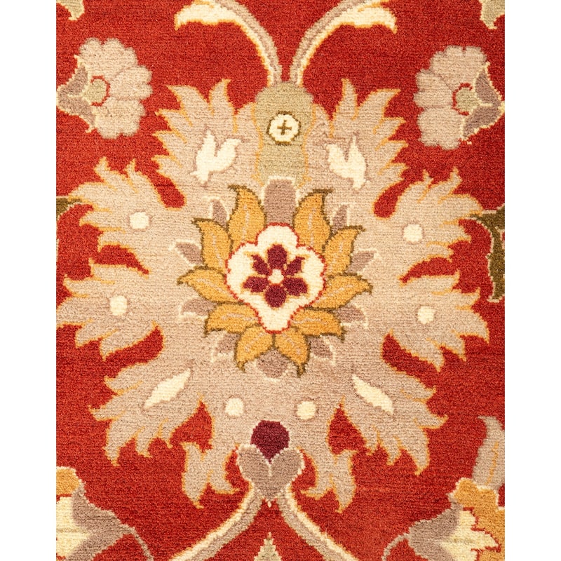 Overton Handknotted Wool Traditional Oriental Orange Square Area Rug - 6' x 9'
