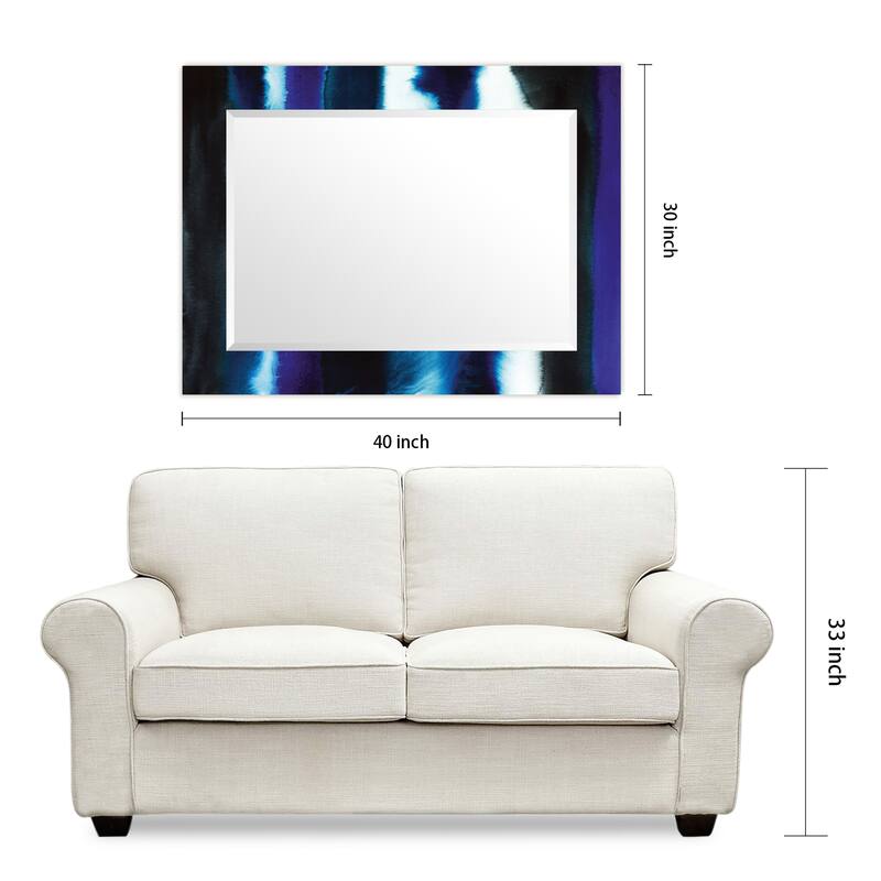 Run Off Rectangular Beveled Mirror on Free Floating Printed Tempered Art Glass - Clear - 40" x 30"