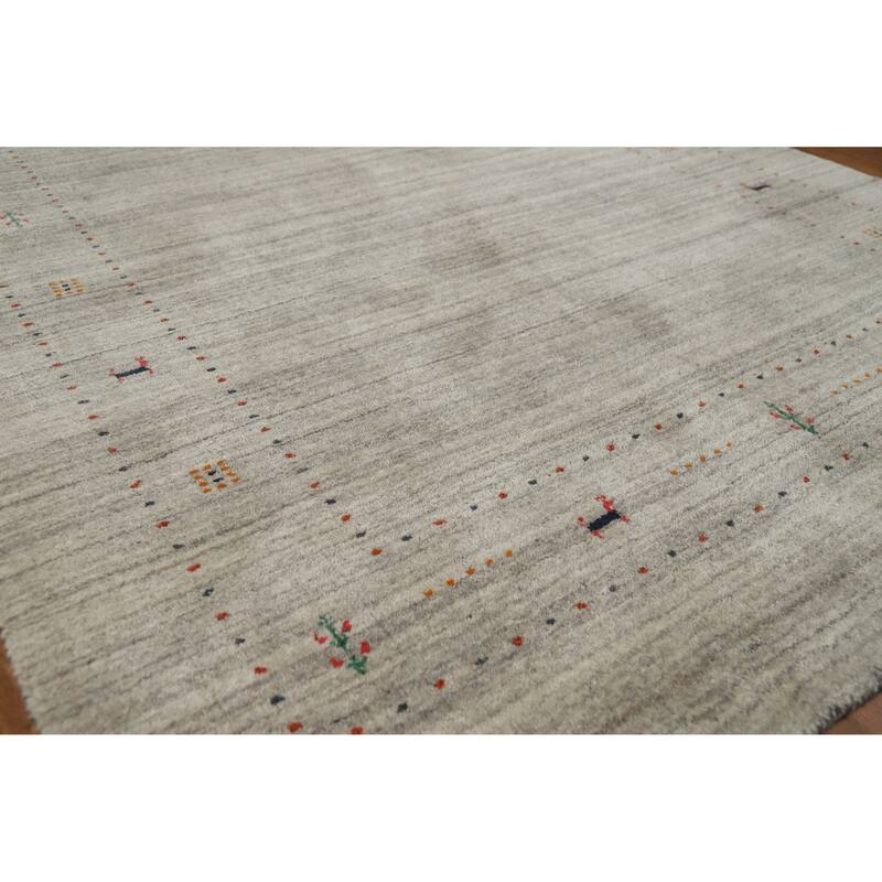 Hand Knotted Oriental 100% Wool Carpet Tribal Animal Pictorial Greys & Charcoal Gabbeh Area Rug - 7' 9'' X 5' 1''