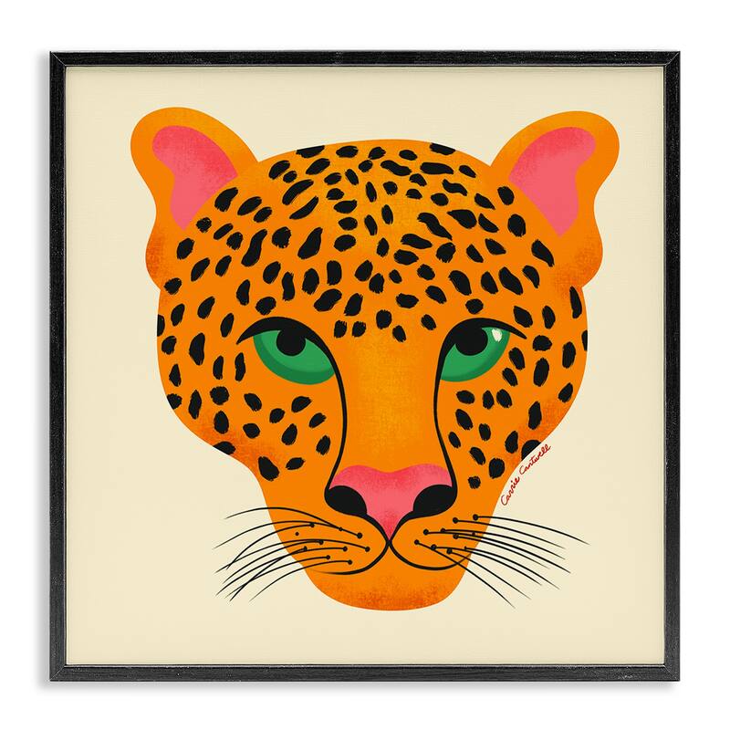 Stupell Modern Leopard Wildlife Face Framed Giclee Art Design By Carrie Cantwell - 24 x 24 - Black