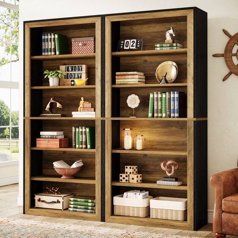 74.4'' Tall Bookcase with Storage Shelves, 6-Tier Wood Bookshelf for Home Office