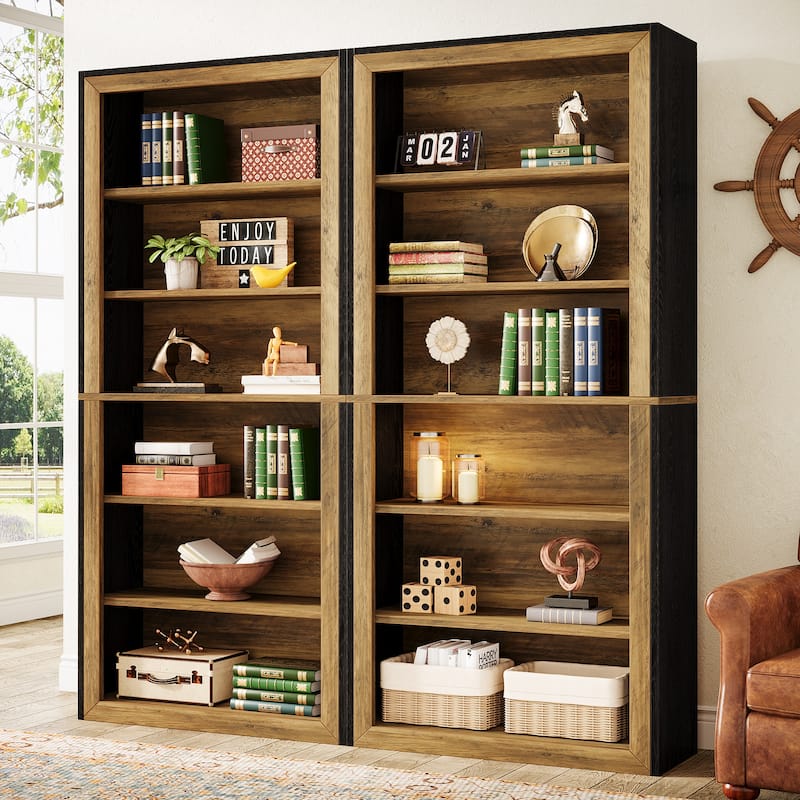 74.4'' Tall Bookcase with Storage Shelves, 6-Tier Wood Bookshelf