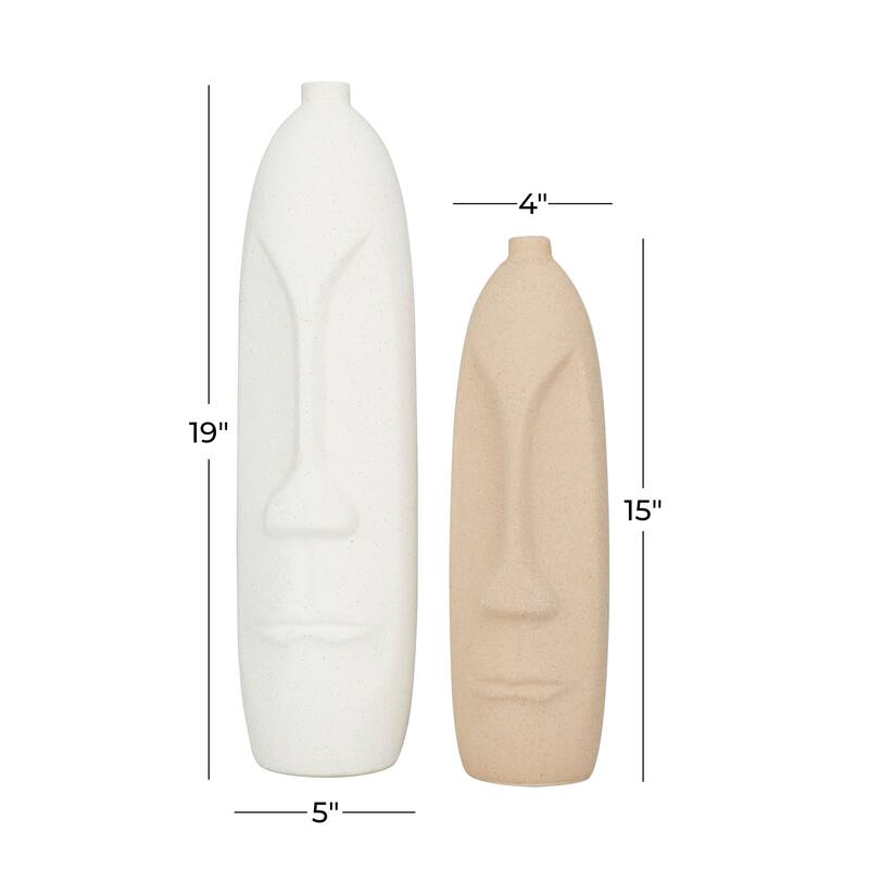 Beige Ceramic Easter Island Head Vase (Set of 2)
