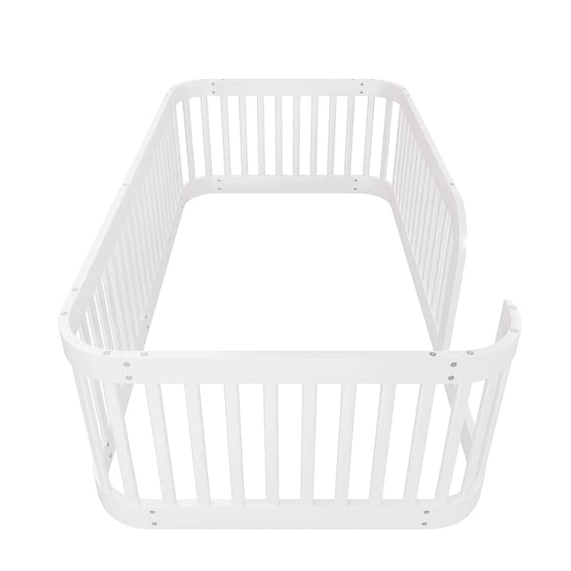 Toddler Floor Bed Wood Bed Frame with Without Slats and Rounded Corners Design, Kids Bed with Safety Fence for Boys Girls