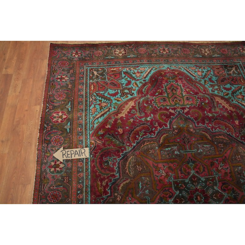 Hand Knotted Oriental 100% Wool Carpet Traditional Floral Red Heriz Area Rug - 8' 9'' X 6' 8''