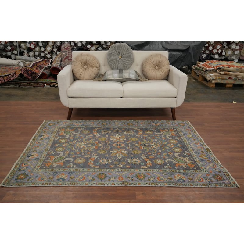 Hand Knotted Oriental 100% Wool Carpet Traditional Floral Purples Tabriz Area Rug - 6' 3'' X 4' 5''