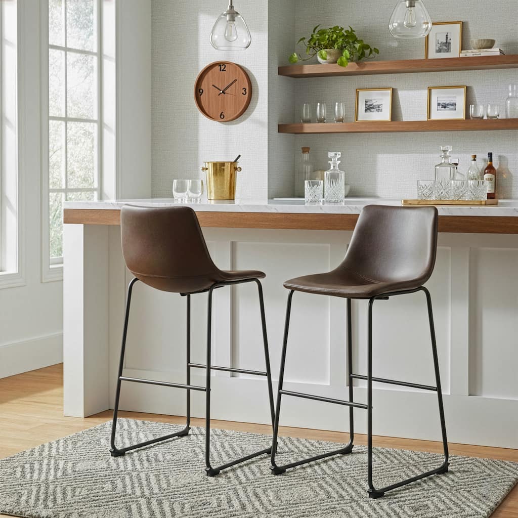 Adan Faux Leather Iron Frame Bar Stool (Set of 2)