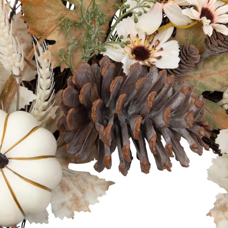 Pumpkin and Pinecone Fall Harvest Artificial Wreath - 24" - Unlit