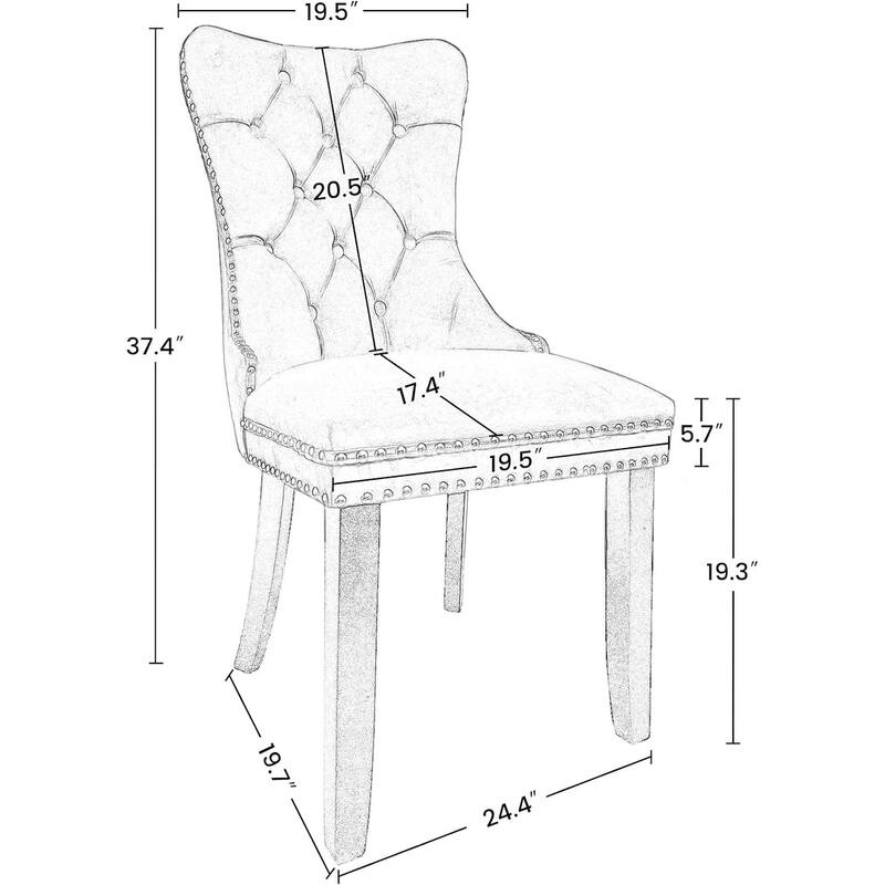 Velvet Dining Chairs Set of 2, Tufted Dining Chairs with Nailhead Back and Ring Pull Trim - 25.5×19.7×37.4inch