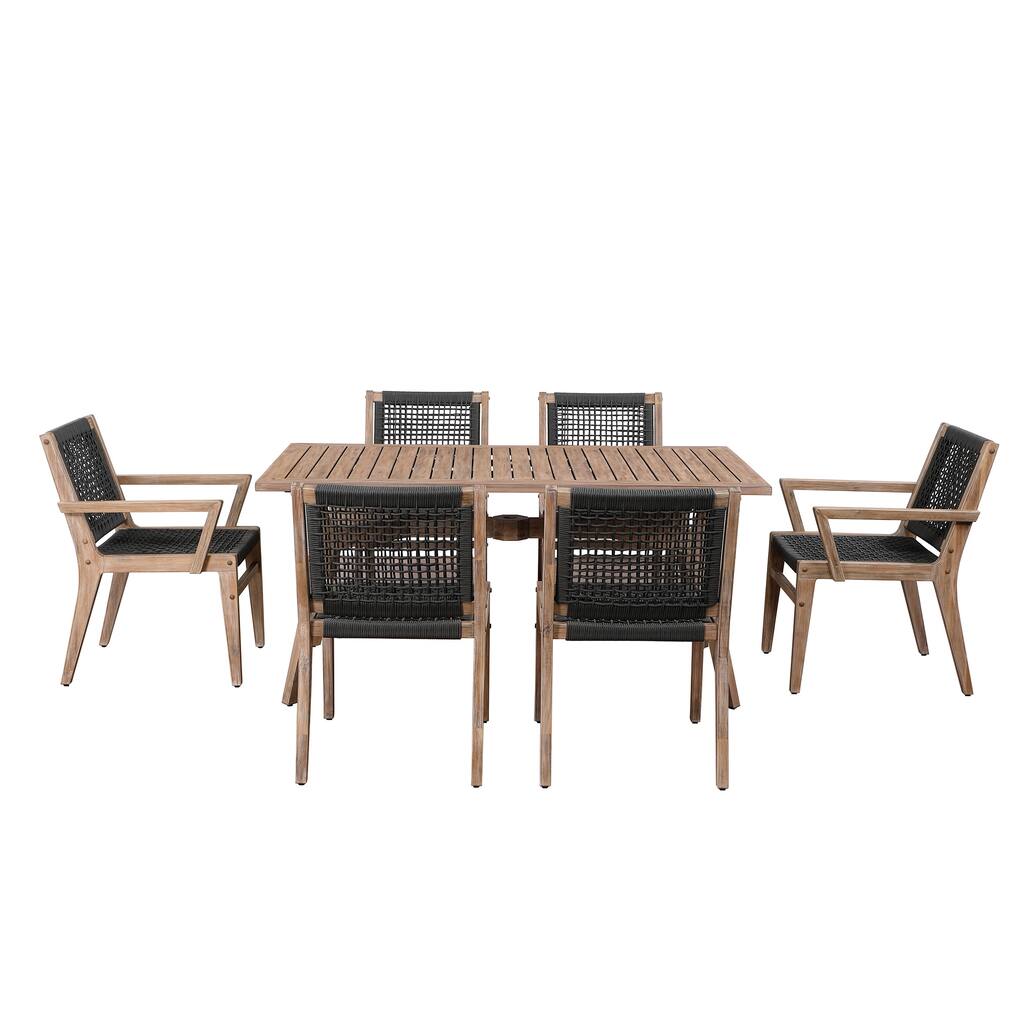 Ove Decors Quinn Patio 7-Piece Dining Set in Wood Look Brown Finish