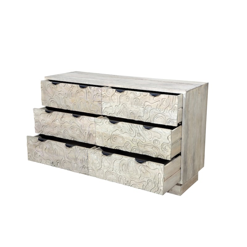 Solid Wood Carved Storage Dresser with 6 Drawers