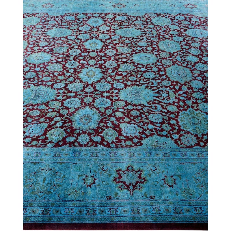 Overton Handknotted Wool Vintage Inspired Contemporary Overdyed Red Area Rug - 14' 3" x 8' 2"
