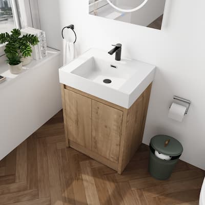 Beingnext 24"/30" Bathroom Vanity with Sink, Freestanding Bathroom Vanity with Soft Close Door and Shelf
