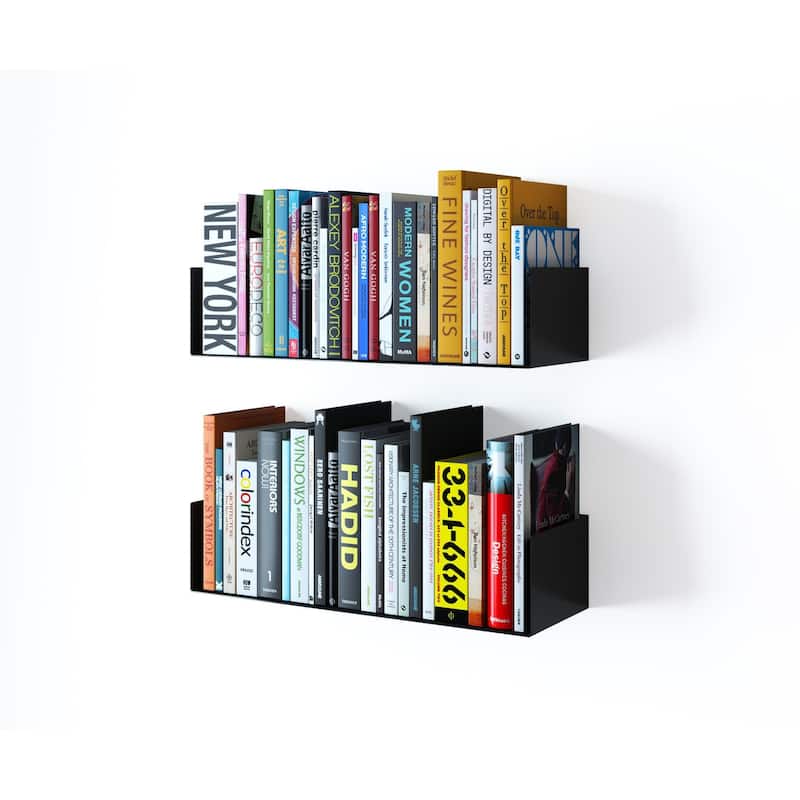 Wallniture Bali U Shape Floating Shelves Metal Bookshelf Wall Hanging Shelf (Set of 2) - Black