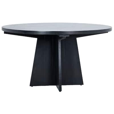 Aaliyah 56" Round Matte Black Reclaimed Pine Cross Pedestal Base Dining Table