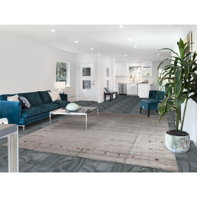 Hand Knotted Oriental 100% Wool Carpet Tribal Tribal Greys & Charcoal Gabbeh Area Rug - 9' 11'' X 7' 9''