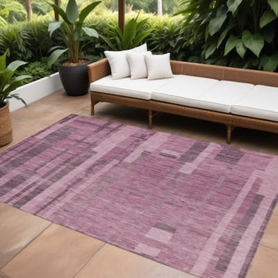 HomeRoots Striped Transitional Rectangle Outdoor Rug