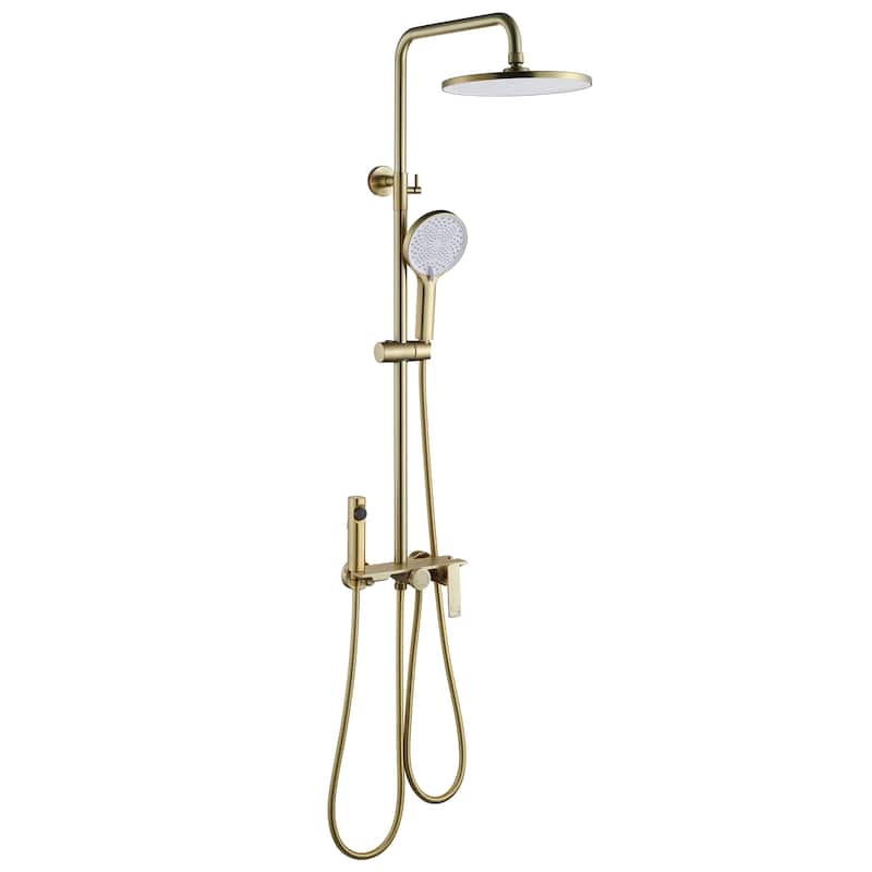 46"H Solid Brass 4-Function Exposed Shower System with Bidet Sprayer and Tub Spout - Brushed Gold
