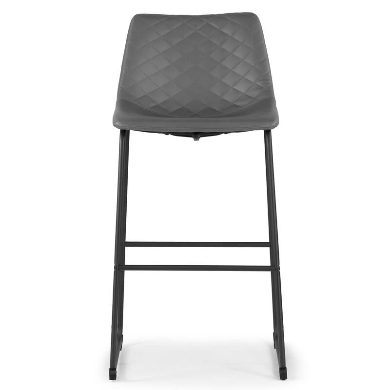 Set of 2 Ave Iron Frame Grey Faux Leather Bar Stool with Stitching