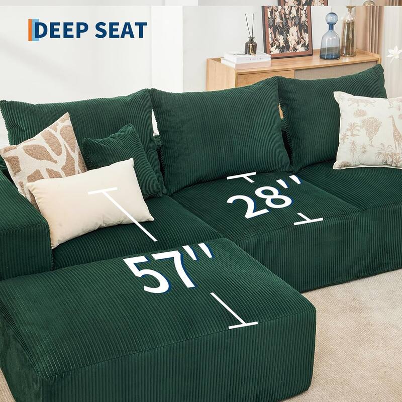 110" Oversized L-Shaped Sectional Sofa with Right Chaise, Cloud Couch with Corduroy & Memory Foam