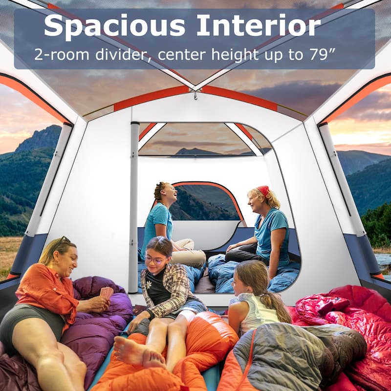 Gymax 10-Person Camping Tent with Porch Large Family Cabin Tent w/ 2
