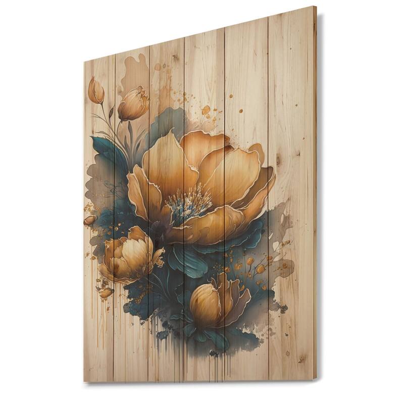 Designart 'Orange And Blue Crocus Flowers I' Floral Crocus Wood Wall Art - Natural Pine Wood