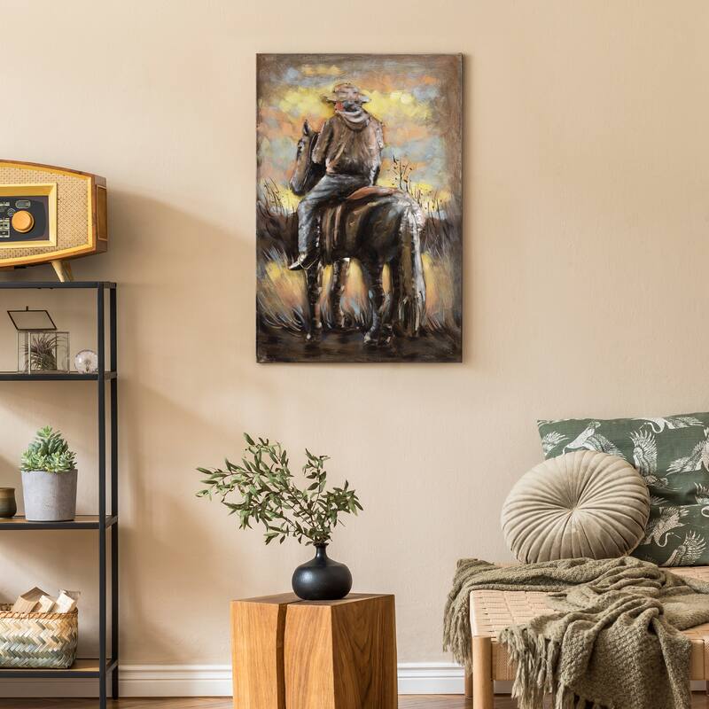"Cowboy" Mixed Media Iron Hand Painted Dimensional Wall Art