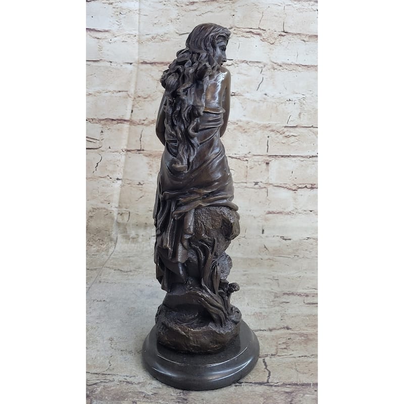 Signed French Roche Fair Maiden Bronze Sculpture Art Deco Marble Base Figurine