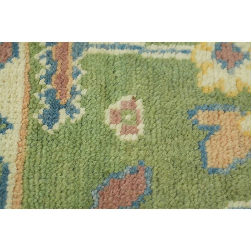 Vegetable Dye Blue Oushak Turkish Area Rug, Floral Geometric Carpet - 11' 9'' X 9' 5''