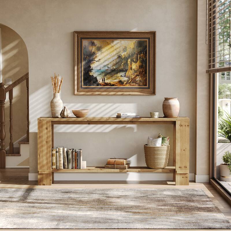 71'' Extra Long Solid Sood Console Table with Shelf for Entryway Living Room