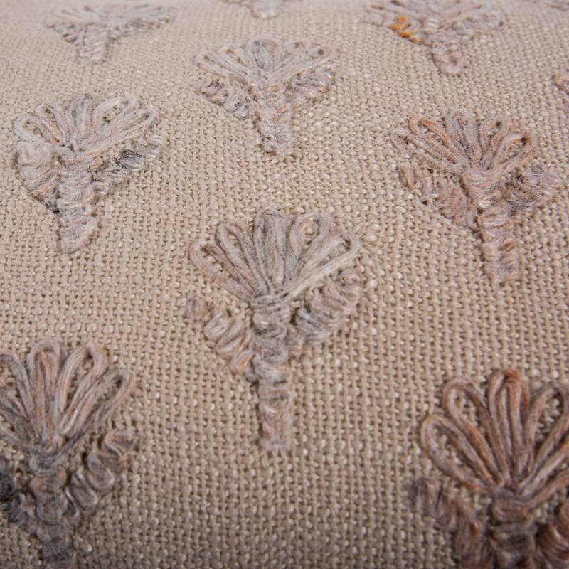 Rizzy Home Neutral Botanical Embroidered Throw Pillow