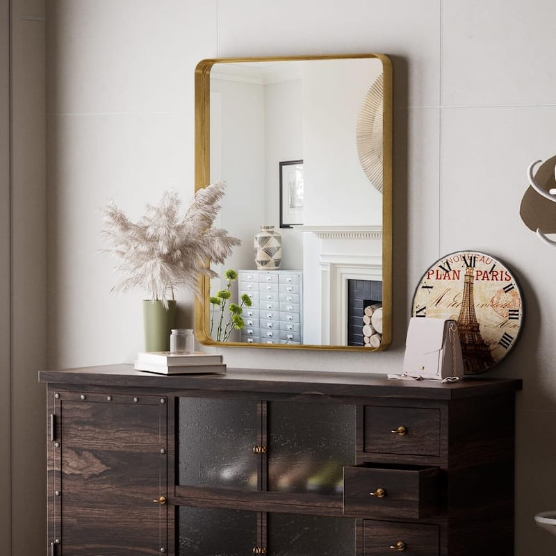 24 Inch Round Bathroom Mirror - Wall Mounted Circle Mirror with Metal Frame, Modern Mirror Suitable for Bathroom